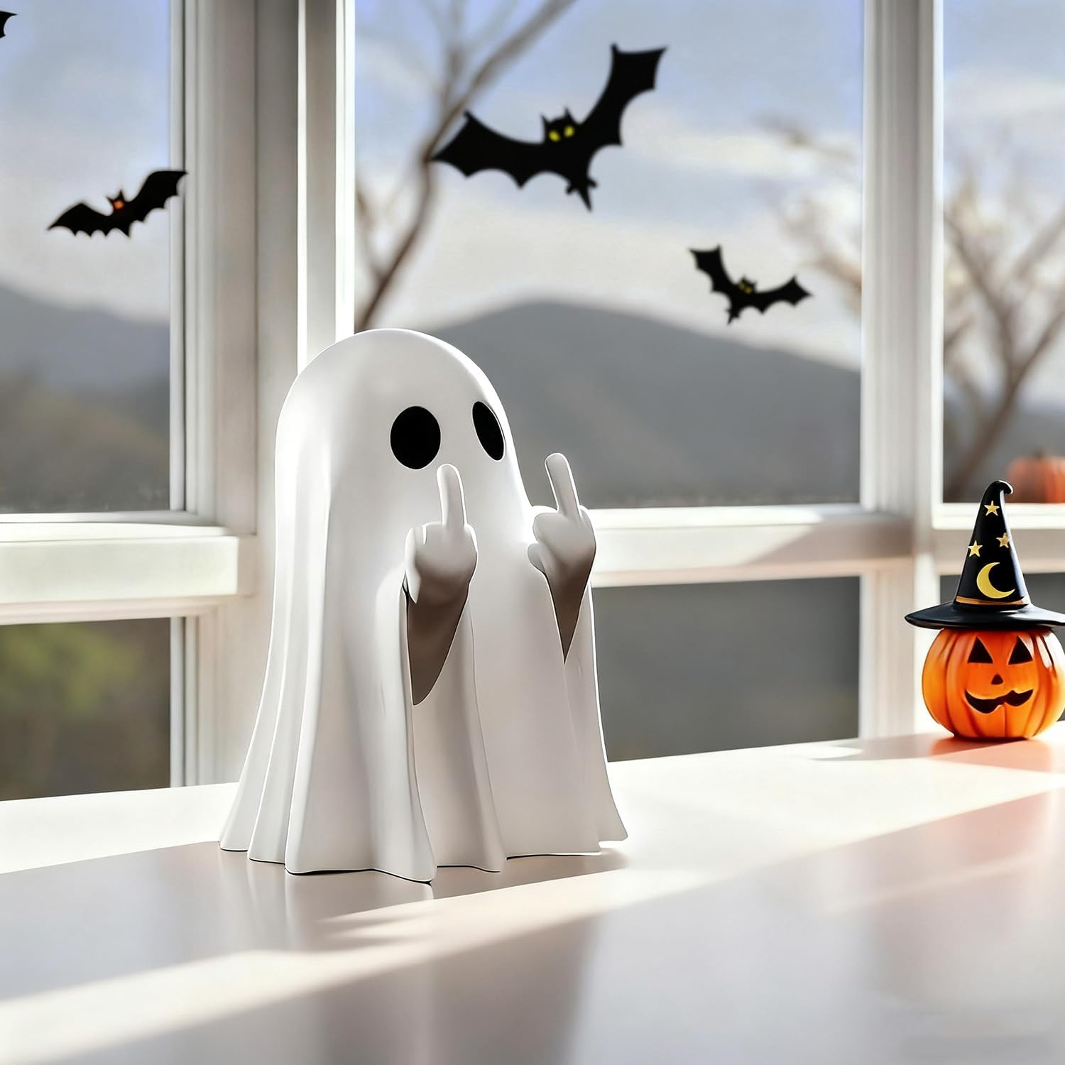 Halloween Ghost Figurine, Halloween Decoration Indoor, Cute Finger Ghost Figurine, Indoor Table Shelf Tabletop Home Office Decor